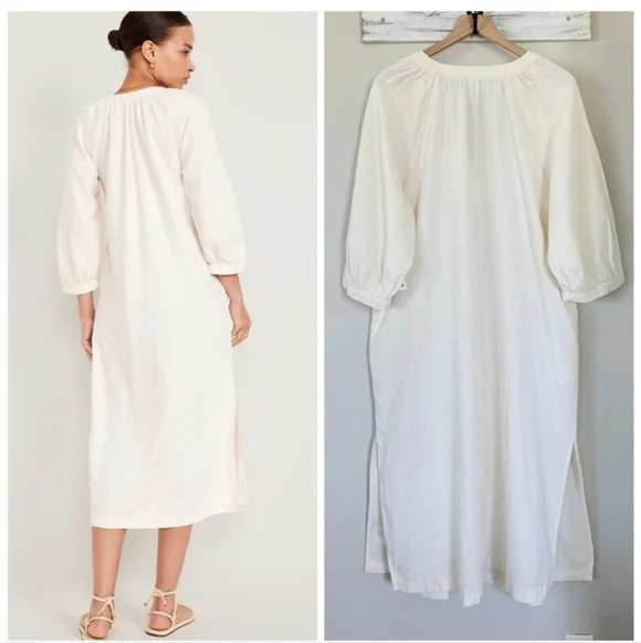 NWT Old Navy Split-Neck Linen-Blend Midi Dress,  - Picture 2 of 8